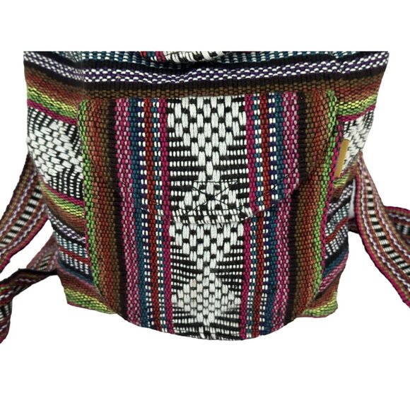 Pinzon Mini Backpack Multicolor Aztec Mexican Drawstring Boho Woven Bag NEW - Picture 2 of 6